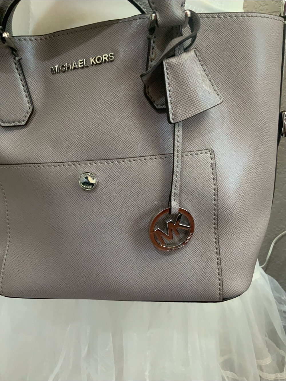 Michael Kors Saffiano Leather Tote in Light Taupe Gray